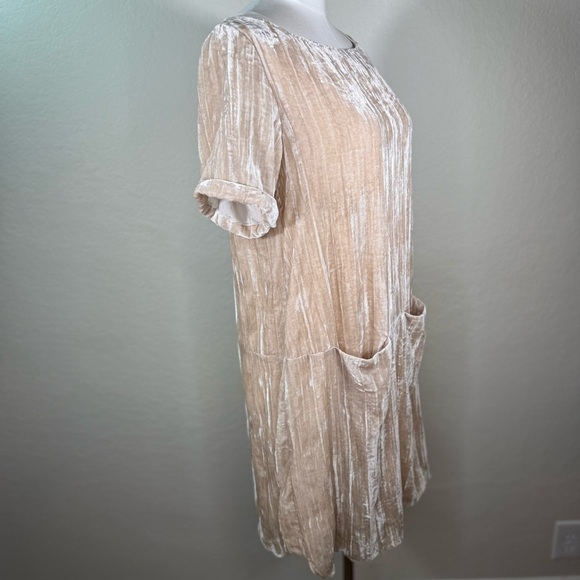 Anthropologie Floreat Crinkled Cream Crushed Velvet Tunic Shift Dress Small EUC - Picture 3 of 15